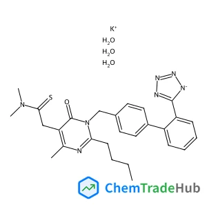 Potassium 5-[4'-({2-butyl-5-[2-(dimethylamino)-2-thioxoethyl]-4-methyl-6-oxo-1(6H)-pyrimidinyl}methyl)-2-biphenylyl]tetrazol-1-ide hydrate (1:1:3)