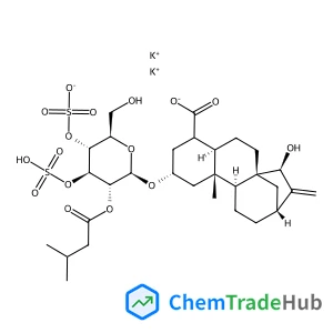 Dipotassium (1R,4R,5R,7R,9R,10S,13R,15S)-5-carboxy-15-hydroxy-9-methyl-14-methylenetetracyclo[11.2.1.0~1,10~.0~4,9~]hexadec-7-yl 2-O-(3-methylbutanoyl)-3,4-di-O-sulfonato-alpha-D-glucopyranoside