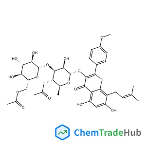 5,7-Dihydroxy-2-(4-methoxyphenyl)-8-(3-methyl-2-buten-1-yl)-4-oxo-4H-chromen-3-yl 4-O-acetyl-3-O-(6-O-acetyl-beta-D-glucopyranosyl)-6-deoxy-alpha-L-mannopyranoside