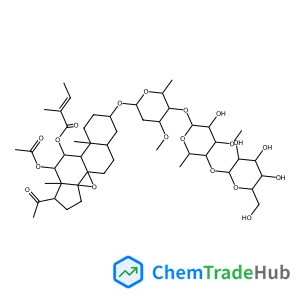 8,14-Epoxy-3,11,12-trihydroxypregnan-20-one; (3β,5α,8β,11α,12β,14β,17α)-form, 11-Tigloyl, 12-Ac, 3-O-[β-D-glucopyranosyl-(1→4)-6-deoxy-3-O-methyl-β-D-allopyranosyl-(1→4)-β-D-oleandropyranoside]