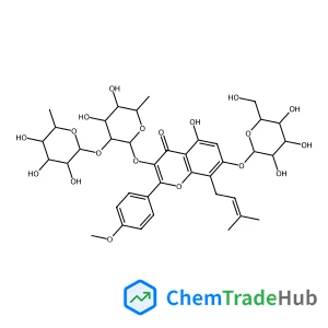 3-{[6-Deoxy-2-O-(6-deoxy-alpha-L-mannopyranosyl)-alpha-L-mannopyranosyl]oxy}-5-hydroxy-2-(4-methoxyphenyl)-8-(3-methyl-2-buten-1-yl)-4-oxo-4H-chromen-7-yl beta-D-glucopyranoside