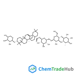 6-Deoxy-alpha-L-mannopyranosyl-(1->4)-beta-L-glucopyranosyl-(1->6)-1-O-[(3alpha,5beta,8alpha,9beta,10alpha,14beta,17alpha,18alpha)-3-(alpha-L-arabinopyranosyloxy)-28-oxoolean-12-en-28-yl]-beta-L-gluco
pyranose structure