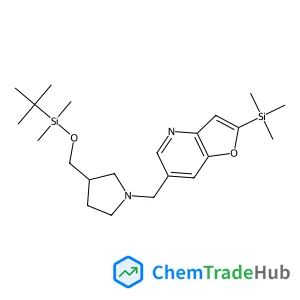 6-((3-((tert-Butyldimethylsilyloxy)methyl)pyrrolidin-1-yl)methyl)-2-(trimethylsilyl)furo[3,2-b]pyridine structure