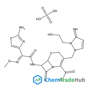 5-Amino-2-{[(6R,7R)-7-{[(2Z)-2-(2-amino-1,3-thiazol-4-yl)-2-(methoxyimino)acetyl]amino}-2-carboxy-8-oxo-5-thia-1-azabicyclo[4.2.0]oct-2-en-3-yl]methyl}-1-(2-hydroxyethyl)-1H-pyrazol-2-ium hydrogen sul
fate
