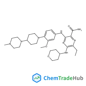6-Ethyl-3-({3-methoxy-4-[4-(4-methyl-1-piperazinyl)-1-piperidinyl]phenyl}amino)-5-(tetrahydro-2H-pyran-4-ylamino)-2-pyrazinecarboxamide