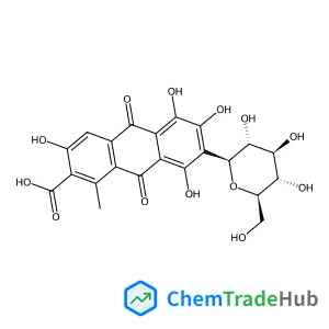 3,5,6,8-Tetrahydroxy-1-methyl-9,10-dioxo-7-((2S,3R,4R,5S,6R)-3,4,5-trihydroxy-6-(hydroxymethyl)tetrahydro-2H-pyran-2-yl)-9,10-dihydroanthracene-2-carboxylic acid
