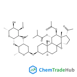 (3beta,5alpha,8xi,11alpha,12beta,14beta,17alpha)-12-Acetoxy-3-{[2,6-dideoxy-4-O-(6-deoxy-3-O-methyl-beta-D-allopyranosyl)-3-O-methyl-alpha-D-arabino-hexopyranosyl]oxy}-20-oxo-8,14-epoxypregnan-11-yl 2
-methylpropanoate