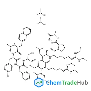 N-Acetyl-3-(2-naphthyl)-D-alanyl-4-chloro-D-phenylalanyl-3-(3-pyridinyl)-D-alanyl-L-seryl-L-tyrosyl-N~6~-[bis(ethylamino)methylene]-D-lysyl-L-leucyl-N~6~-[bis(ethylamino)methylene]-L-lysyl-L-prolyl-D-
alaninamide acetate (1:2)