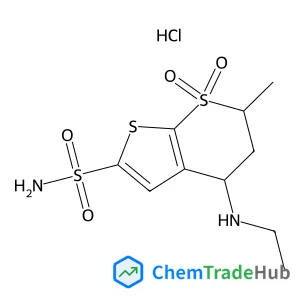 (4S,6S)-4-(Ethylamino)-6-methyl-5,6-dihydro-4H-thieno[2,3-b]thiopyran-2-sulfonamide 7,7-dioxide hydrochloride (1:1)