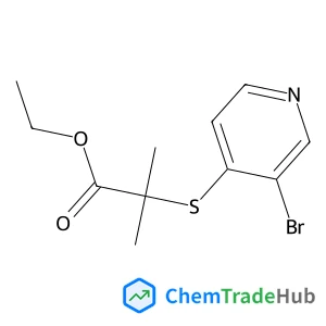 Ethyl 2-[(3-bromo-4-pyridinyl)sulfanyl]-2-methylpropanoate structure