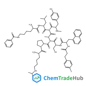 N-[(5R)-5-amino-6-[[(2S)-1-[[(2R)-2-[[(2S)-1-[(2S)-2-amino-6-(propan-2-ylamino)hexanoyl]pyrrolidine-2-carbonyl]-[(2S)-2-[[(2R)-2-[3-(4-fluorophenyl)propanoylamino]-3-naphthalen-1-ylpropanoyl]amino]-3-hydroxypropanoyl]amino]propanoyl]-[(2S)-3-(4-hydroxyphenyl)-2-(methylamino)propanoyl]amino]-4-methyl-1-oxopentan-2-yl]amino]-6-oxohexyl]pyridine-3-carboxamide