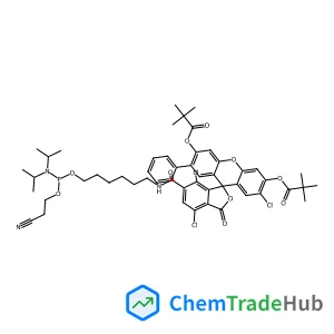 2',4,7-Trichloro-6-[(6-{[(2-cyanoethoxy)(diisopropylamino)phosphino]oxy}hexyl)carbamoyl]-3-oxo-7'-phenyl-3H-spiro[2-benzofuran-1,9'-xanthene]-3',6'-diyl bis(2,2-dimethylpropanoate)
