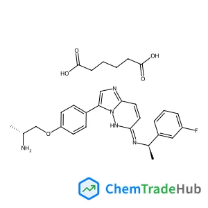 Hexanedioic acid - (2R)-1-{4-[(6E)-6-{[(1R)-1-(3-fluorophenyl)ethyl]imino}-5,6-dihydroimidazo[1,2-b]pyridazin-3-yl]phenoxy}-2-propanamine (1:1)
