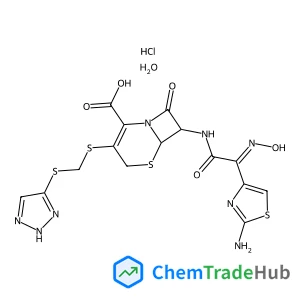 (6R,7R)-7-{[(2Z)-2-(2-Amino-1,3-thiazol-4-yl)-2-(hydroxyimino)acetyl]amino}-8-oxo-3-{[(1H-1,2,3-triazol-5-ylsulfanyl)methyl]sulfanyl}-5-thia-1-azabicyclo[4.2.0]oct-2-ene-2-carboxylic acid hydrochlorid
e hydrate