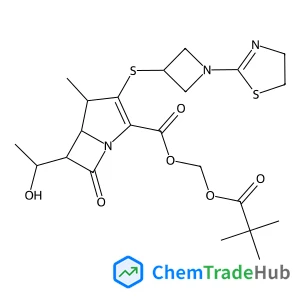 [(2,2-Dimethylpropanoyl)oxy]methyl (4R,5S,6S)-3-{[1-(4,5-dihydro-1,3-thiazol-2-yl)-3-azetidinyl]sulfanyl}-6-[(1R)-1-hydroxyethyl]-4-methyl-7-oxo-1-azabicyclo[3.2.0]hept-2-ene-2-carboxylate