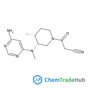 3-[(3R,4R)-3-[(6-aminopyrimidin-4-yl)-methyl-amino]-4-methyl-1-piperidyl]-3-oxo-propanenitrile structure