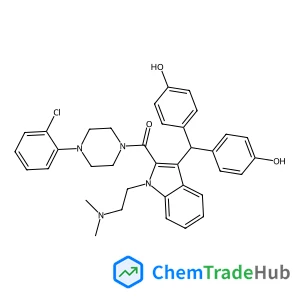 {3-[Bis(4-hydroxyphenyl)methyl]-1-[2-(dimethylamino)ethyl]-1H-indol-2-yl}[4-(2-chlorophenyl)-1-piperazinyl]methanone structure