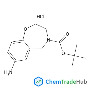 2-Methyl-2-propanyl 7-amino-2,3-dihydro-1,4-benzoxazepine-4(5H)-carboxylate hydrochloride (1:1) structure