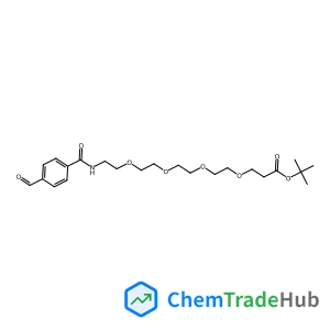 2-Methyl-2-propanyl 1-(4-formylphenyl)-1-oxo-5,8,11,14-tetraoxa-2-azaheptadecan-17-oate Chemical_Structure_Of