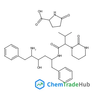 5-Oxo-L-proline - (2S)-N-[(2S,4S,5S)-5-amino-4-hydroxy-1,6-diphenyl-2-hexanyl]-3-methyl-2-(2-oxotetrahydro-1(2H)-pyrimidinyl)butanamide (1:1)