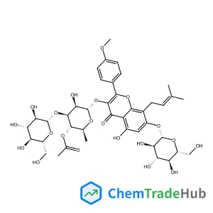3-{[4-O-Acetyl-6-deoxy-3-O-(beta-D-glucopyranosyl)-alpha-L-mannopyranosyl]oxy}-5-hydroxy-2-(4-methoxyphenyl)-8-(3-methyl-2-buten-1-yl)-4-oxo-4H-chromen-7-yl beta-D-glucopyranoside