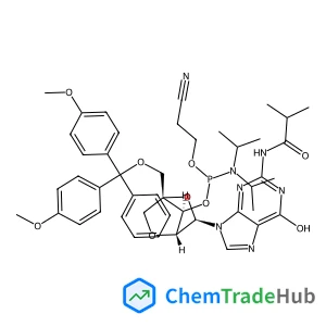 9-(2,5-Anhydro-4-{[bis(4-methoxyphenyl)(phenyl)methoxy]methyl}-3-O-[(2-cyanoethoxy)(diisopropylamino)phosphino]-alpha-L-lyxofuranosyl)-2-(isobutyrylamino)-9H-purin-6-ol