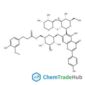 (1S)-1,5-Anhydro-2-O-alpha-L-arabinopyranosyl-1-[5-hydroxy-7-({6-O-[3-(4-hydroxy-3-methoxyphenyl)propanoyl]-beta-D-glucopyranosyl}oxy)-2-(4-hydroxyphenyl)-4-oxo-4H-chromen-6-yl]-D-glucitol structure