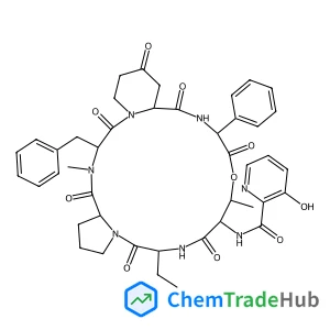 N-[(6R,9S,13S,22S,24aS)-22-Benzyl-6-ethyl-10,23-dimethyl-5,8,12,15,17,21,24-heptaoxo-13-phenyldocosahydro-12H-pyrido[2,1-f]pyrrolo[2,1-l][1,4,7,10,13,16]oxapentaazacyclononadecin-9-yl]-3-hydroxy-2-pyr
idinecarboxamide