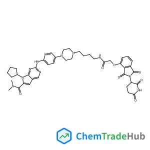 7-Cyclopentyl-2-{[5-(4-{4-[({[2-(2,6-dioxo-3-piperidinyl)-1,3-dioxo-2,3-dihydro-1H-isoindol-4-yl]oxy}acetyl)amino]butyl}-1-piperazinyl)-2-pyridinyl]amino}-N,N-dimethyl-7H-pyrrolo[2,3-d]pyrimidine-6-ca
rboxamide