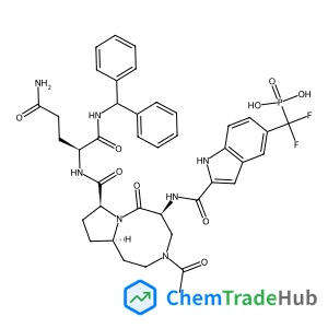 ((2-(((5S,8S,10aR)-3-acetyl-8-(((S)-5-amino-1-(benzhydrylamino)-1,5-dioxopentan-2-yl)carbamoyl)-6-oxodecahydropyrrolo[1,2-a][1,5]diazocin-5-yl)carbamoyl)-1H-indol-5-yl)difluoromethyl)phosphonic acid