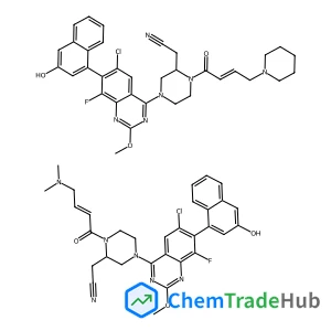 2-[4-[6-Chloro-8-fluoro-7-(3-hydroxynaphthalen-1-yl)-2-methoxyquinazolin-4-yl]-1-[4-(dimethylamino)but-2-enoyl]piperazin-2-yl]acetonitrile;2-[4-[6-chloro-8-fluoro-7-(3-hydroxynaphthalen-1-yl)-2-methoxyquinazolin-4-yl]-1-(4-piperidin-1-ylbut-2-enoyl)piperazin-2-yl]acetonitrile