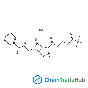 [(2,2-Dimethylpropanoyl)oxy]methyl (2S,5R,6R)-6-{[(2R)-2-amino-2-phenylacetyl]amino}-3,3-dimethyl-7-oxo-4-thia-1-azabicyclo[3.2.0]heptane-2-carboxylate hydrochloride (1:1)