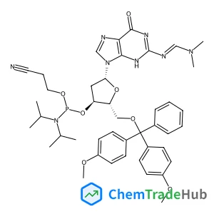 (2R,3S,5R)-2-((Bis(4-methoxyphenyl)(phenyl)methoxy)methyl)-5-(2-(((dimethylamino)methylene)amino)-6-oxo-3H-purin-9(6H)-yl)tetrahydrofuran-3-yl (2-cyanoethyl) diisopropylphosphoramidite