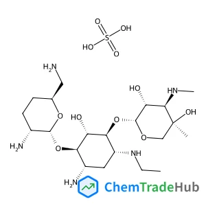 (1R,2S,3S,4R,6S)-6-Amino-3-{[3-deoxy-4-C-methyl-3-(methylamino)-beta-L-arabinopyranosyl]oxy}-4-(ethylamino)-2-hydroxycyclohexyl 2,6-diamino-2,3,4,6-tetradeoxy-alpha-D-erythro-hexopyranoside sulfate (1
:1)
