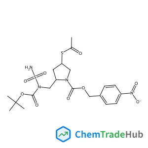 4-Nitrobenzyl (2S,4S)-4-(acetylsulfanyl)-2-{[{[(2-methyl-2-propanyl)oxy]carbonyl}(sulfamoyl)amino]methyl}-1-pyrrolidinecarboxylate