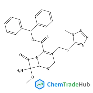 benzhydryl (6R,7S)-7-amino-7-methoxy-3-(((1-methyl-1H-tetrazol-5-yl)thio)methyl)-8-oxo-5-thia-1-azabicyclo[4.2.0]oct-2-ene-2-carboxylate