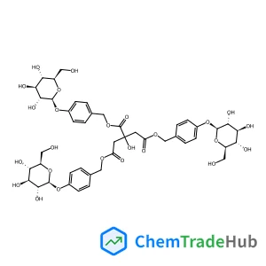 1,2,3-tris[[4-[(2S,3R,4S,5S,6R)-3,4,5-trihydroxy-6-(hydroxymethyl)tetrahydropyran-2-yl]oxyphenyl]methyl] 2-hydroxypropane-1,2,3-tricarboxylate