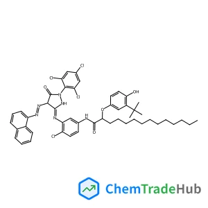 TETRADECANAMIDE, N-(4-CHLORO-3-((4,5-DIHYDRO-4-(1-NAPHTHALENYLAZO)-5-OXO-1-(2,4,6-TRICHLOROPHENYL)-1H-PYRAZOL-3-YL)AMINO)PHENYL)-2-(3-(1,1-DIMETHYLETHYL)-4-HYDROXYPHENOXY)