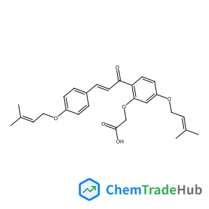 {5-[(3-Methyl-2-buten-1-yl)oxy]-2-[(2E)-3-{4-[(3-methyl-2-buten-1-yl)oxy]phenyl}-2-propenoyl]phenoxy}acetic acid