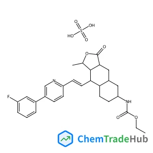 Ethyl [(1R,3aR,4aR,6R,8aR,9S,9aS)-9-{(E)-2-[5-(3-fluorophenyl)-2-pyridinyl]vinyl}-1-methyl-3-oxododecahydronaphtho[2,3-c]furan-6-yl]carbamate sulfate (1:1)