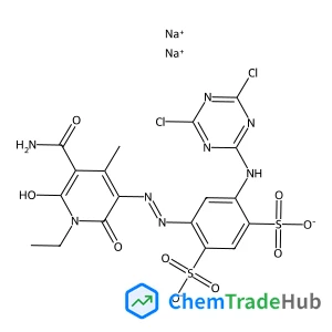 Disodium 4-[(E)-(5-carbamoyl-1-ethyl-2-hydroxy-4-methyl-6-oxo-1,6-dihydro-3-pyridinyl)diazenyl]-6-[(4,6-dichloro-1,3,5-triazin-2-yl)amino]-1,3-benzenedisulfonate