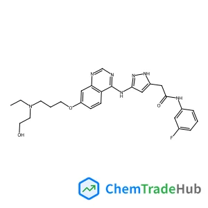2-{3-[(7-{3-[Ethyl(2-hydroxyethyl)amino]propoxy}-4-quinazolinyl)amino]-1H-pyrazol-5-yl}-N-(3-fluorophenyl)acetamide