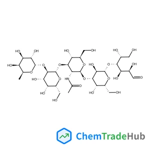 6-Deoxy-alpha-L-galactopyranosyl-(1->2)-beta-D-galactopyranosyl-(1->3)-2-acetamido-2-deoxy-beta-D-glucopyranosyl-(1->3)-beta-D-galactopyranosyl-(1->4)-D-glucose structure
