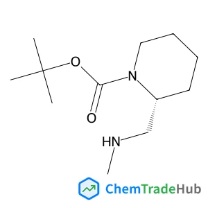 2-Methyl-2-propanyl (2R)-2-[(methylamino)methyl]-1-piperidinecarboxylate structure