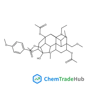 4-Methylaconitane-1,3,6,8,13,14,16,18-octol; (1α,3α,6α,14α,16β)-form, O1,O6,O16,O18-Tetra-Me, N-Et, 14-O-(4-methoxybenzoyl), 3,8-di-Ac 4-Methylaconitane-1,3,6,8,13,14,16,18-octol; (1α,3α,6α,14α,16β)-form, O1,O6,O16,O18-Tetra-Me, N-Et, 14-O-(4-methoxybenzoyl), 3,8-di-Ac