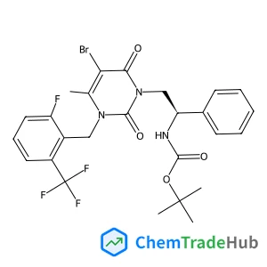 2-Methyl-2-propanyl [(1R)-2-{5-bromo-3-[2-fluoro-6-(trifluoromethyl)benzyl]-4-methyl-2,6-dioxo-3,6-dihydro-1(2H)-pyrimidinyl}-1-phenylethyl]carbamate