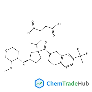 Succinic acid - 1,5-anhydro-2,3-dideoxy-3-{[(1S,3R)-3-isopropyl-3-{[3-(trifluoromethyl)-7,8-dihydro-1,6-naphthyridin-6(5H)-yl]carbonyl}cyclopentyl]amino}-4-O-methyl-D-erythro-pentitol (1:1)