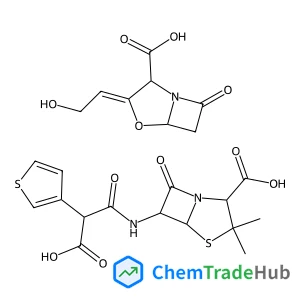 (2R,3Z,5R)-3-(2-Hydroxyethylidene)-7-oxo-4-oxa-1-azabicyclo[3.2.0]heptane-2-carboxylic acid - (2S,5R,6R)-6-{[(2R)-2-carboxy-2-(3-thienyl)acetyl]amino}-3,3-dimethyl-7-oxo-4-thia-1-azabicyclo[3.2.0]hept
ane-2-carboxylic acid (1:1)