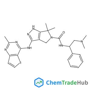N-((1S)-2-(Dimethylamino)-1-phenylethyl)-6,6-dimethyl-3-((2-methylthieno(3,2-d)pyrimidin-4-yl)amino)-4,6-dihydropyrrolo(3,4-C)pyrazole-5(1H)-carboxamide