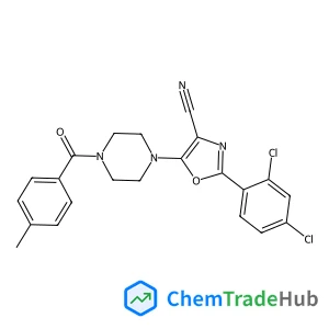 2-(2,4-Dichlorophenyl)-5-[4-(4-methylbenzoyl)-1-piperazinyl]-1,3-oxazole-4-carbonitrile structure